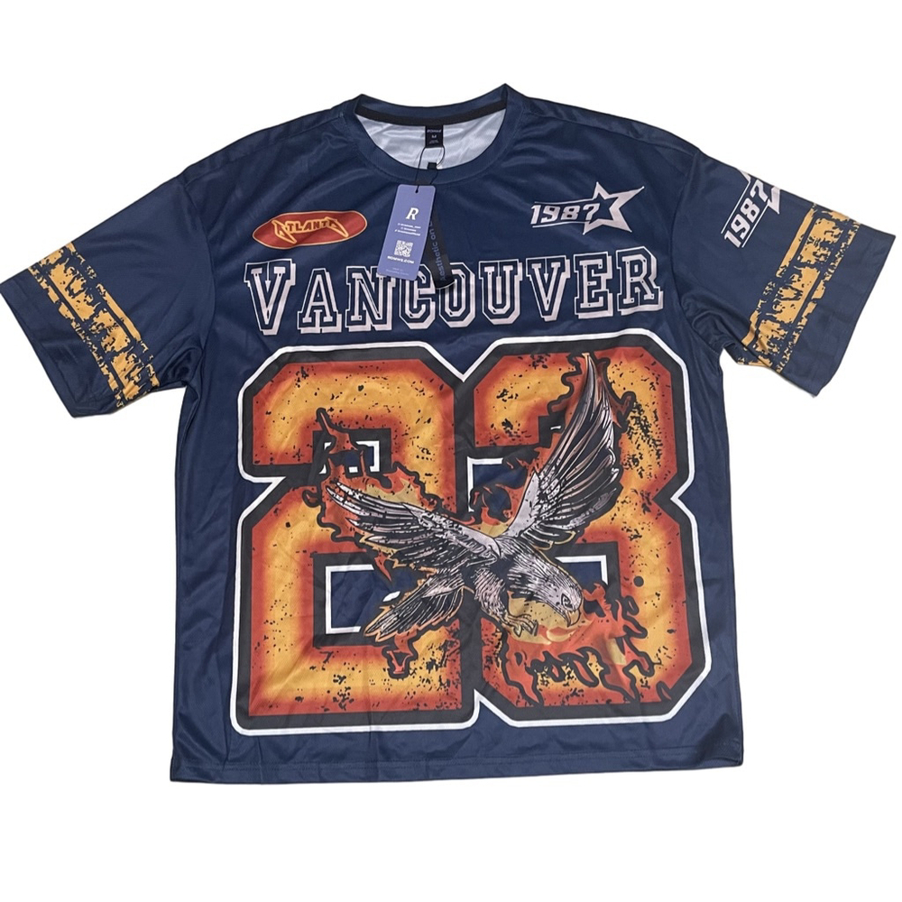 Men's ROMWE Navy Blue & Orange Vancouver 23 Graphic Jersey M